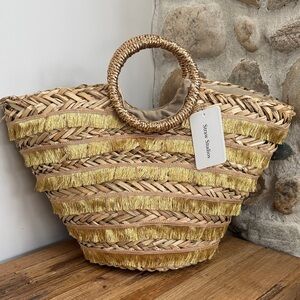 NWT Tan and Gold Straw Woven Tote Bag